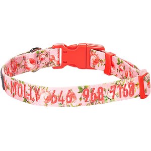 Blueberry Pet Spring Scent Rose Floral Personalized ID Dog Collar, Rose Baby Pink, Large: 18 to 26-in neck, 1-in wide