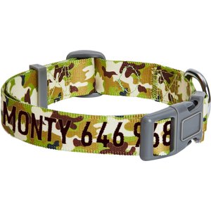 Blueberry Pet Camouflage Personalized Dog Collar, Green, Small: 12 to 16-in neck, 5/8-in wide