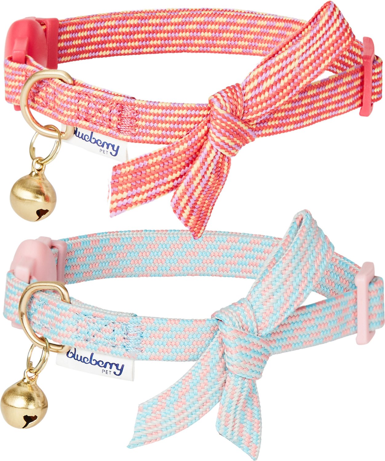 Blueberry Pet Glam Cutie Diagonal Striped Breakaway Bow Tie Personalized Cat Collar, 2 count