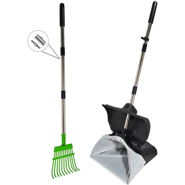 HYGENA SCOOP Odor Blocking Swivel Bin & Long Handle Rake Dog Poop