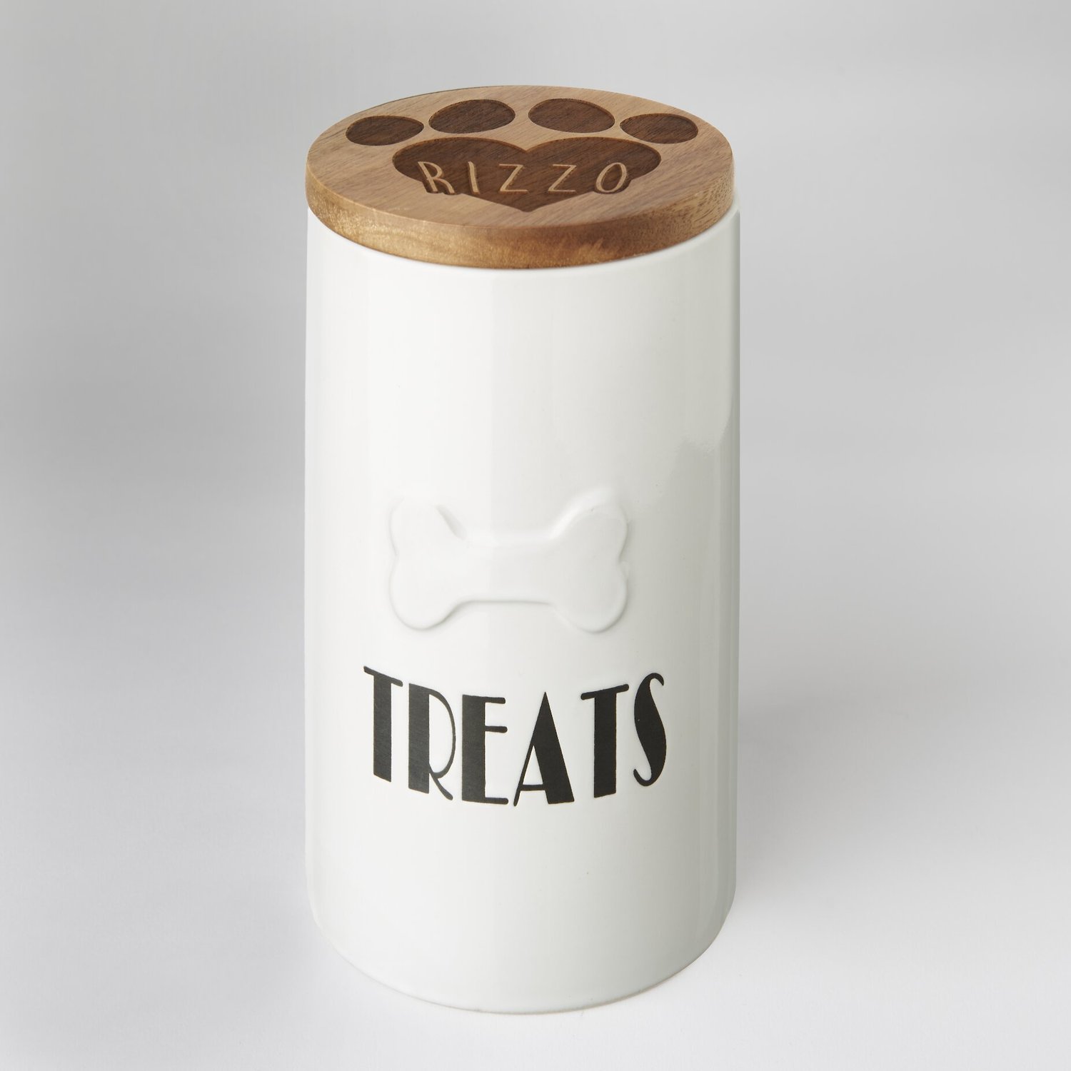 Frisco Ceramic Personalized Treat Jar with Wood Lid, 4 Cup, 32oz