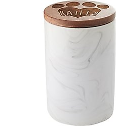 Frisco Ceramic Marble Print Personalized Treat Jar with Wood Lid, 3.75 Cups, 30oz