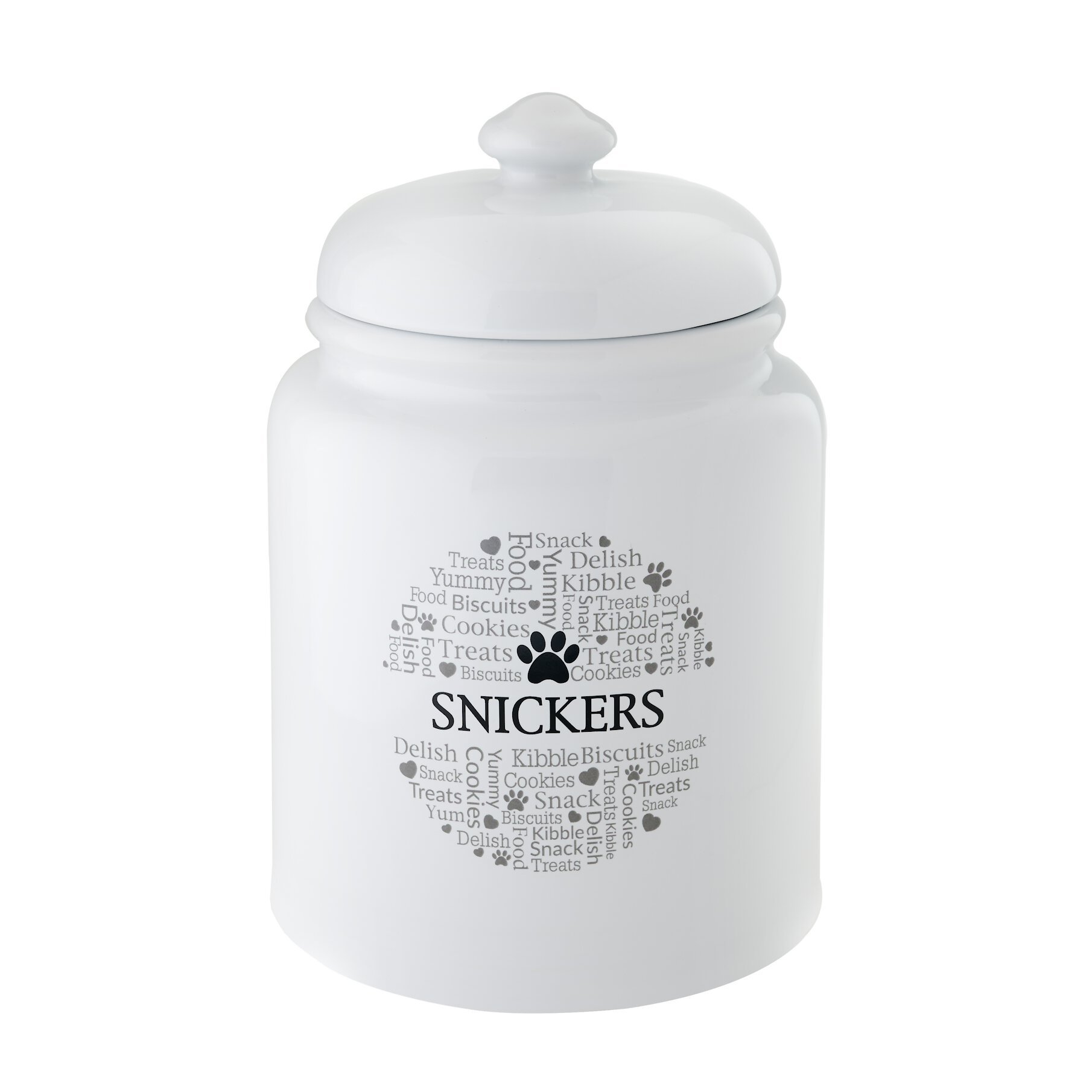FRISCO Ceramic Paw Personalized Treat Jar, 13 cup, 104oz Customer Questions