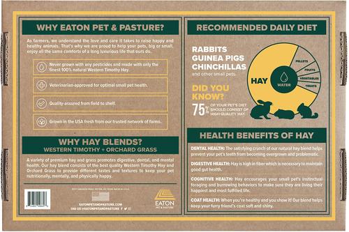 Show full view: Eaton Pet & Pasture Premium First Cut Blend Timothy Hay Small Animal Food, 6-lb box slide 3 of 10
