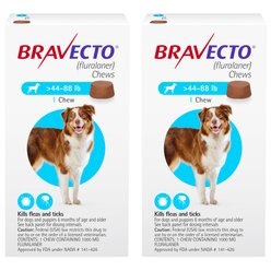 Bravecto Chew for Dogs, 44-88 lbs, (Blue Box), 2 Chews (24-wks. supply)