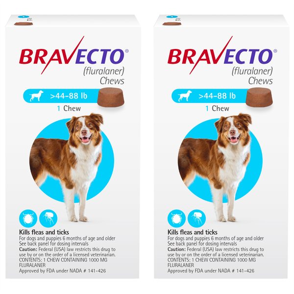 BRAVECTO Chew for Dogs, 44-88 lbs, (Blue Box), Chews (24-wks. supply) 