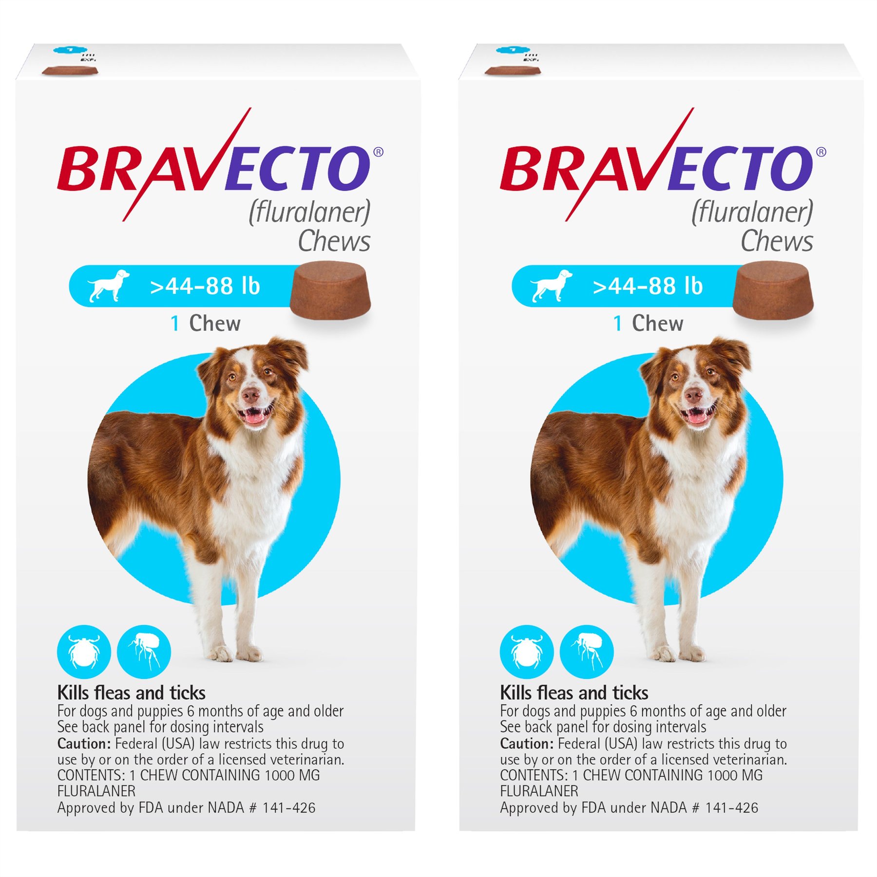 Bravecto Chew for Dogs, 44-88 lbs, (Blue Box)