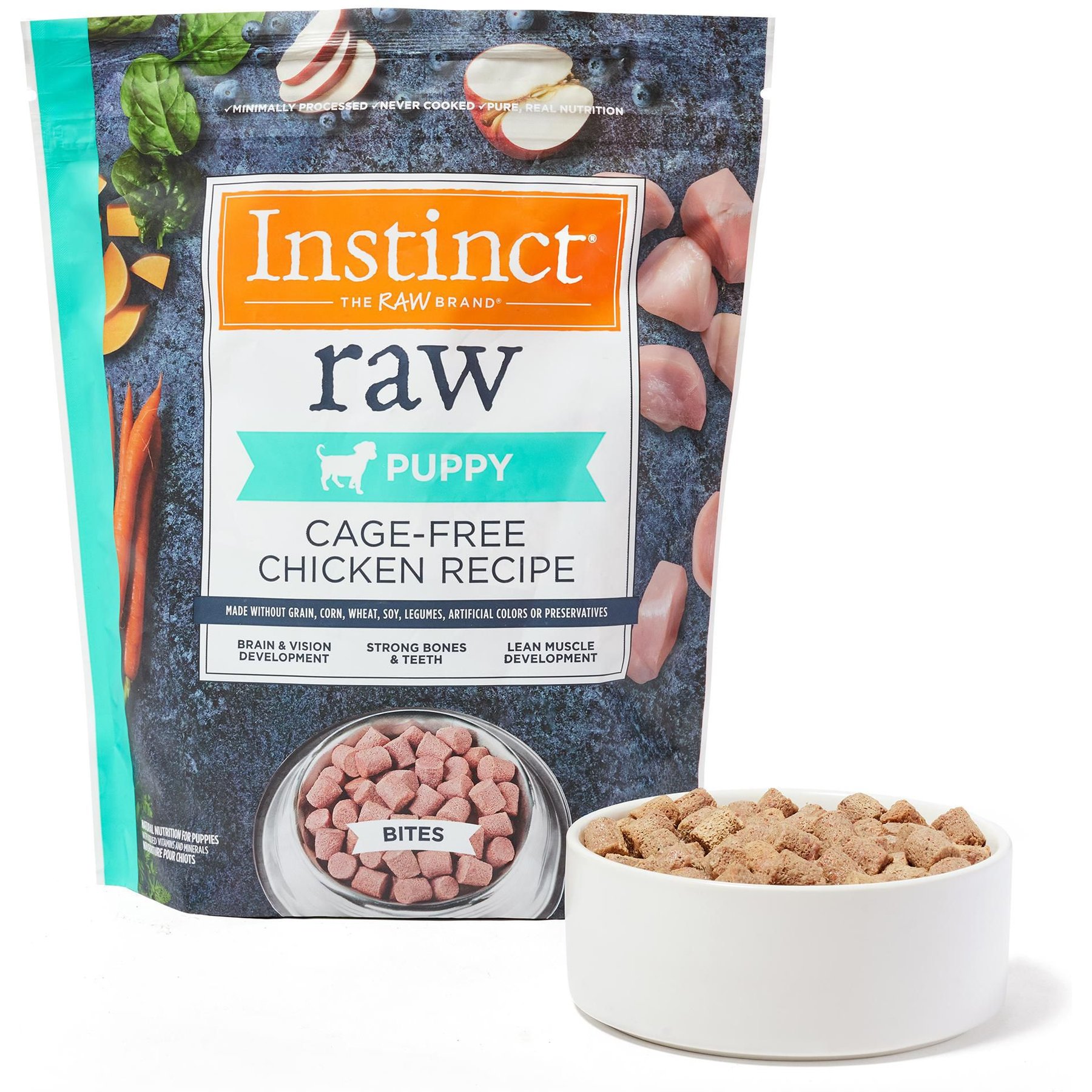 Instinct Raw Frozen Puppy Bites Grain-Free Cage-Free Chicken Recipe Dog Food, 3-lb bag