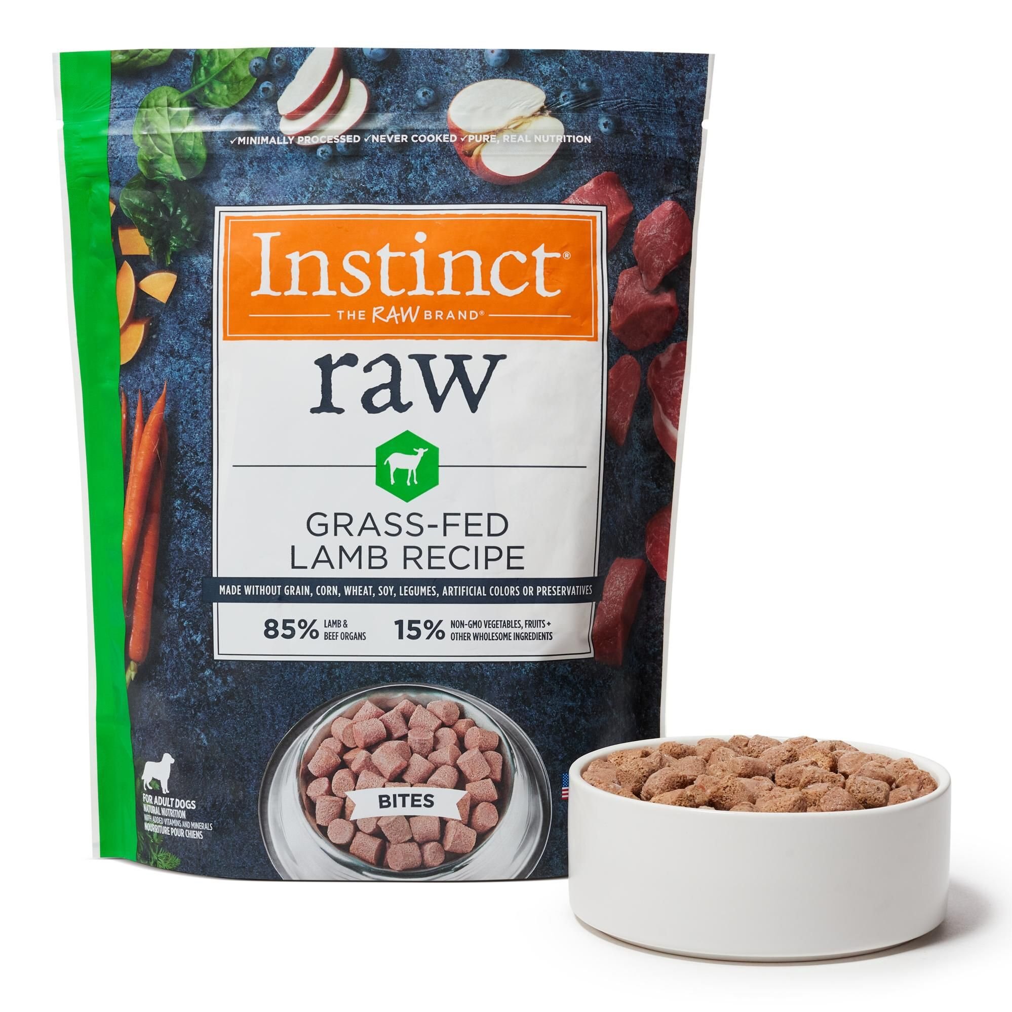 INSTINCT Raw Frozen Adult Bites GrainFree GrassFed Lamb Recipe Dog