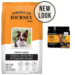 American Journey Active Life Formula Chicken, Brown Rice & Vegetables Recipe Dog Food + PetHonesty Allergy Support Immunity Strength & Digestive Health Soft Chews Dog Supplement