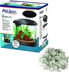 Aqueon LED MiniBow SmartClean Fish Aquarium Kit, Black + Galapagos Aquarium Sea Glass