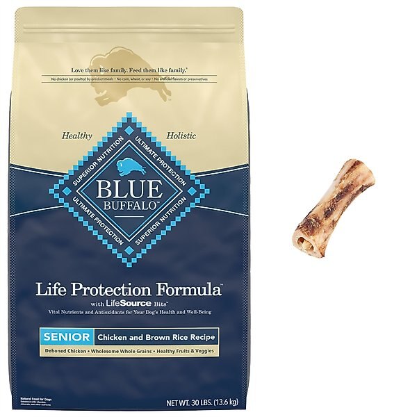 Blue Buffalo Life Protection Formula Puppy Chicken & Brown Rice Recipe Dry Food + Bones & Chews Made in USA Roasted Marrow Bone 6" Dog Treat slide 1 of 5