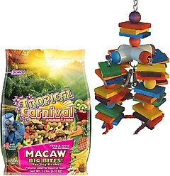 Brown's Tropical Carnival Big Bites with ZOO-Vital Biscuits Macaw Food + Super Bird Creations 4 Way Play Toy