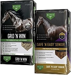 Buckeye Nutrition Gro 'N Win Pelleted Feed + Safe N' Easy Senior Low Sugar, Low Starch Senior Horse Feed