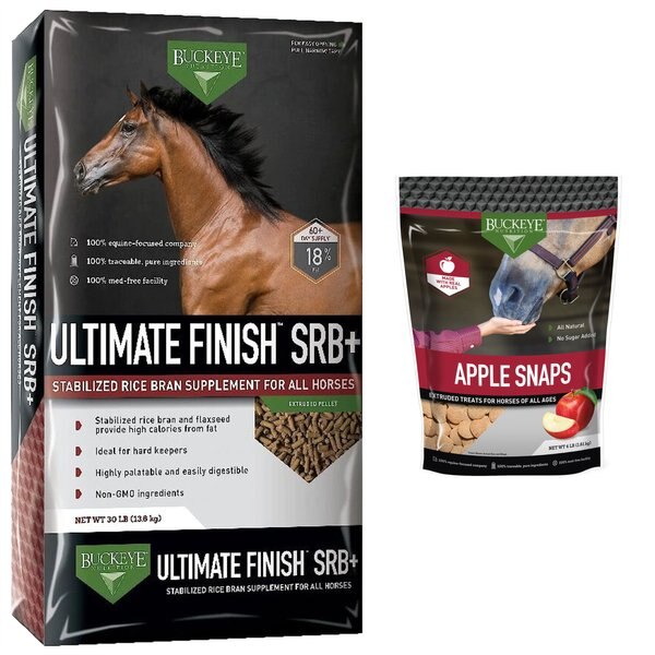Buckeye Nutrition Ultimate Finish SRB+ Stabilized Rice Bran Pellets Supplement + All-Natural Apple Horse Treats slide 1 of 4
