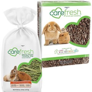 Carefresh Premium Western Timothy Hay, 96-oz bag + Small Animal Bedding, Natural, 60-L