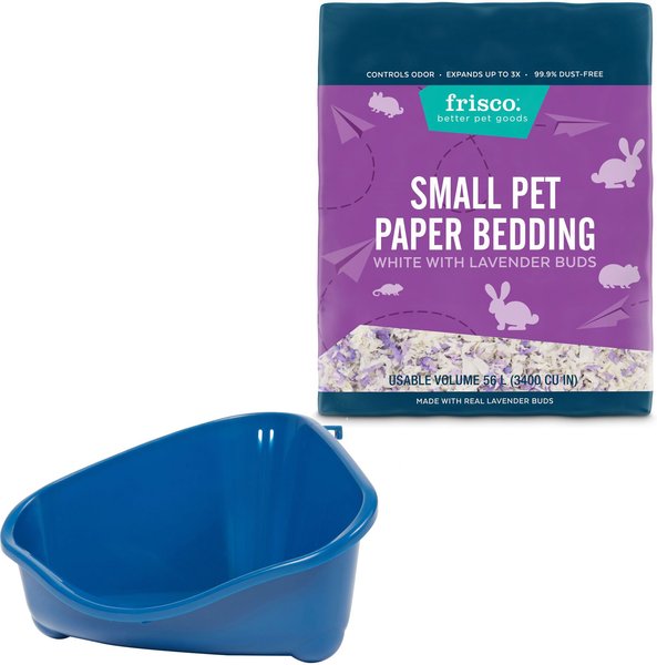 Frisco Corner Litter Box, Navy, X-Small + Small Animal Bedding, Lavender slide 1 of 9