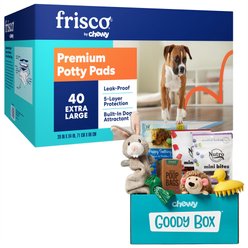Goody Box Puppy Toys, Treats & Potty Training + Frisco Extra Large Training & Potty Pads, 28 x 34-in
