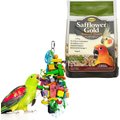Higgins Safflower Gold Natural Mix Conure & Cockatiel Food + Sungrow Parrot Chew Toy, Foraging Blocks, Rainbow Wood