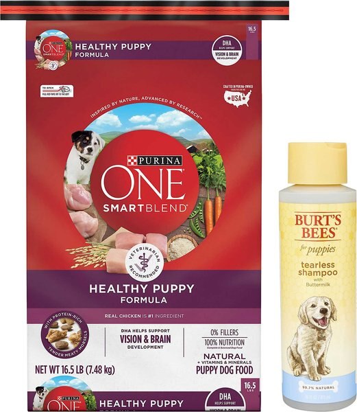 Purina ONE SmartBlend Healthy Puppy Formula Dry Dog Food + Burt's Bees Tearless Puppy Shampoo with Buttermilk slide 1 of 7