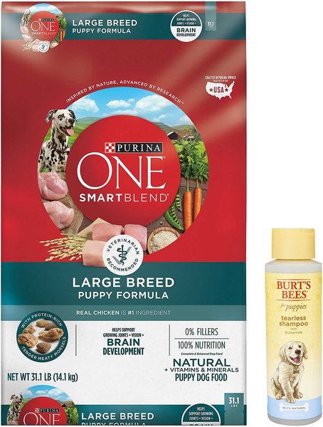 Purina ONE SmartBlend Large Breed Puppy Formula Dry Dog Food + Burt's Bees Tearless Puppy Shampoo with Buttermilk slide 1 of 7