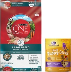 Purina ONE SmartBlend Large Breed Puppy Formula Dry Food + Wellness Soft Puppy Bites Lamb & Salmon Recipe Grain-Free Dog Treats