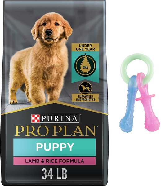 Purina Pro Plan Puppy Lamb & Rice Formula Dry Dog Food + Nylabone Teething Pacifier Chew Toy slide 1 of 8