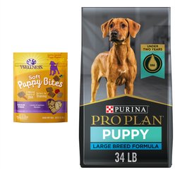 Purina Pro Plan Puppy Large Breed Chicken & Rice Formula with Probiotics Dry Food + Wellness Soft Puppy Bites Lamb & Salmon Recipe Grain-Free Dog Treats