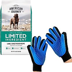 American Journey Limited Ingredient Lamb & Sweet Potato Recipe Grain-Free Dry Dog Food + Mr. Peanut's Hand Gloves Grooming & Deshedding Aid