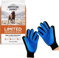 American Journey Limited Ingredient Turkey & Sweet Potato Recipe Grain-Free Dry Dog Food + Mr. Peanut's Hand Gloves Grooming & Deshedding Aid