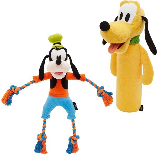 Disney Goofy Plush with Rope Squeaky Toy + Pluto Bottle Plush Squeaky Dog Toy slide 1 of 7