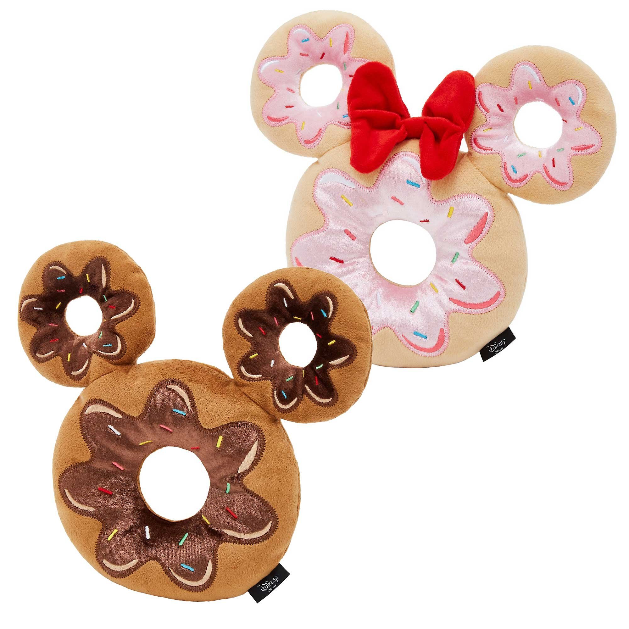 DISNEY Mickey Mouse Donut Plush Squeaky Dog Toy & Disney Minnie Mouse