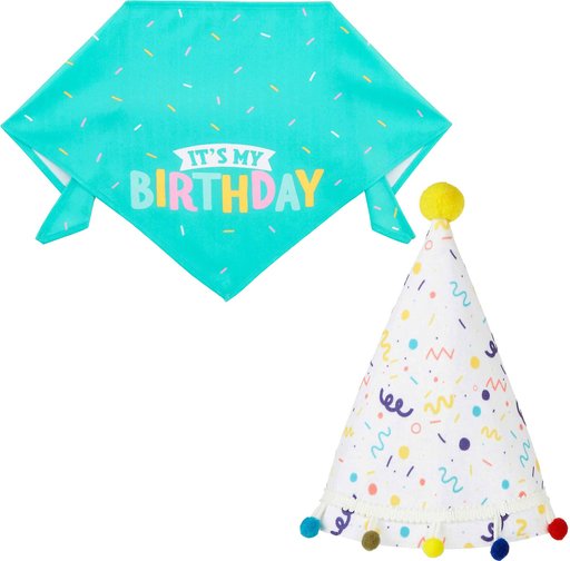 Frisco Birthday Bandana, X-Small/Small + Confetti Dog & Cat Hat, Small/Medium