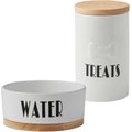 Frisco Ceramic Bowl with Wood Base, 2.5 Cups + Treat Jar, 4 Cups