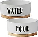 Bundle: Ceramic Dog & Cat Water + Food Bowl with Wood Base