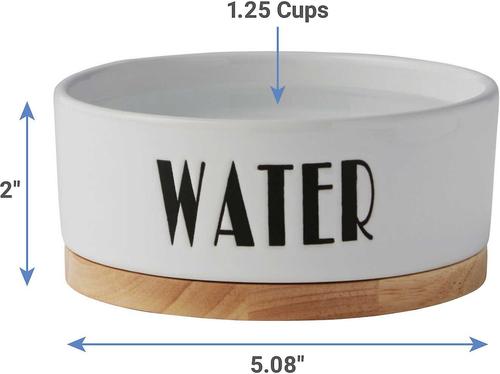 Show full view: Frisco Ceramic Dog & Cat Water + Food Bowl with Wood Base, 1.25 Cups slide 3 of 9