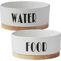 Frisco Ceramic Dog & Cat Water + Food Bowl with Wood Base, 2.5 Cups