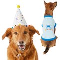 Frisco Confetti Birthday Hat, Medium/Large + Dog & Cat T-Shirt, Blue, Medium