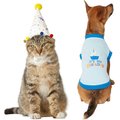 Frisco Confetti Birthday Hat, Small/Medium + Dog & Cat T-Shirt, Blue, X-Small