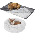 Frisco Eyelash Bolster Bed, Silver, Small + Cat & Dog Blanket, Silver