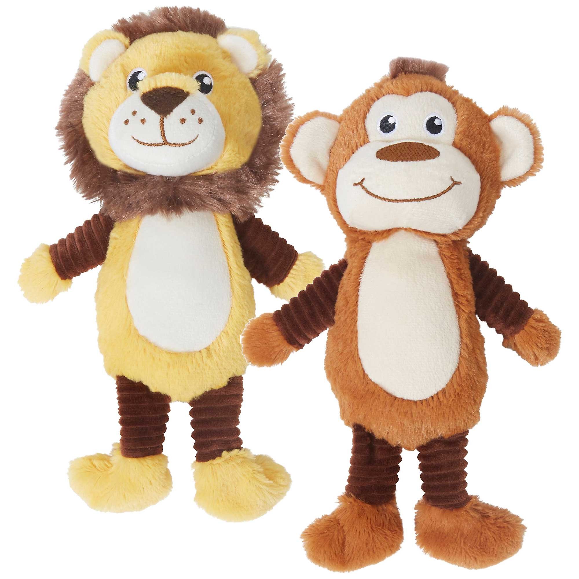 FRISCO Lion Plush Squeaky Dog Toy & Frisco Monkey Plush Squeaky Dog Toy