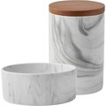 Frisco Marble Design Non-skid Ceramic Dog Bowl, 5.25 Cups + Treat Jar with Wood Lid, 3.75 Cups