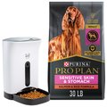 Arf Pets Automatic Feeder, White, 16-cup + Purina Pro Plan Adult Sensitive Skin & Stomach Salmon & Rice Formula Dry Dog Food
