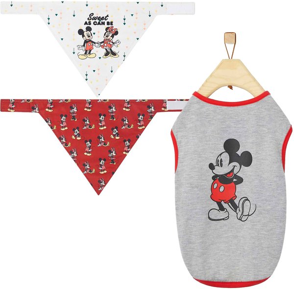 Disney Mickey Mouse & Minnie Mouse "Sweet As Can Be" Reversible Bandana, X-Small/Small + Mickey Mouse Classic Dog & Cat T-shirt, Gray, Medium slide 1 of 9