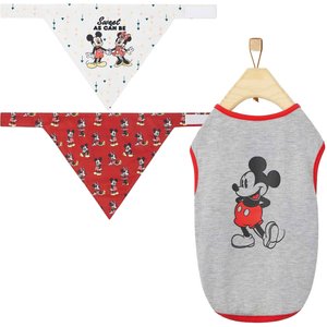 Disney Mickey Mouse & Minnie Mouse "Sweet As Can Be" Reversible Bandana, X-Small/Small + Mickey Mouse Classic Dog & Cat T-shirt, Gray, Medium