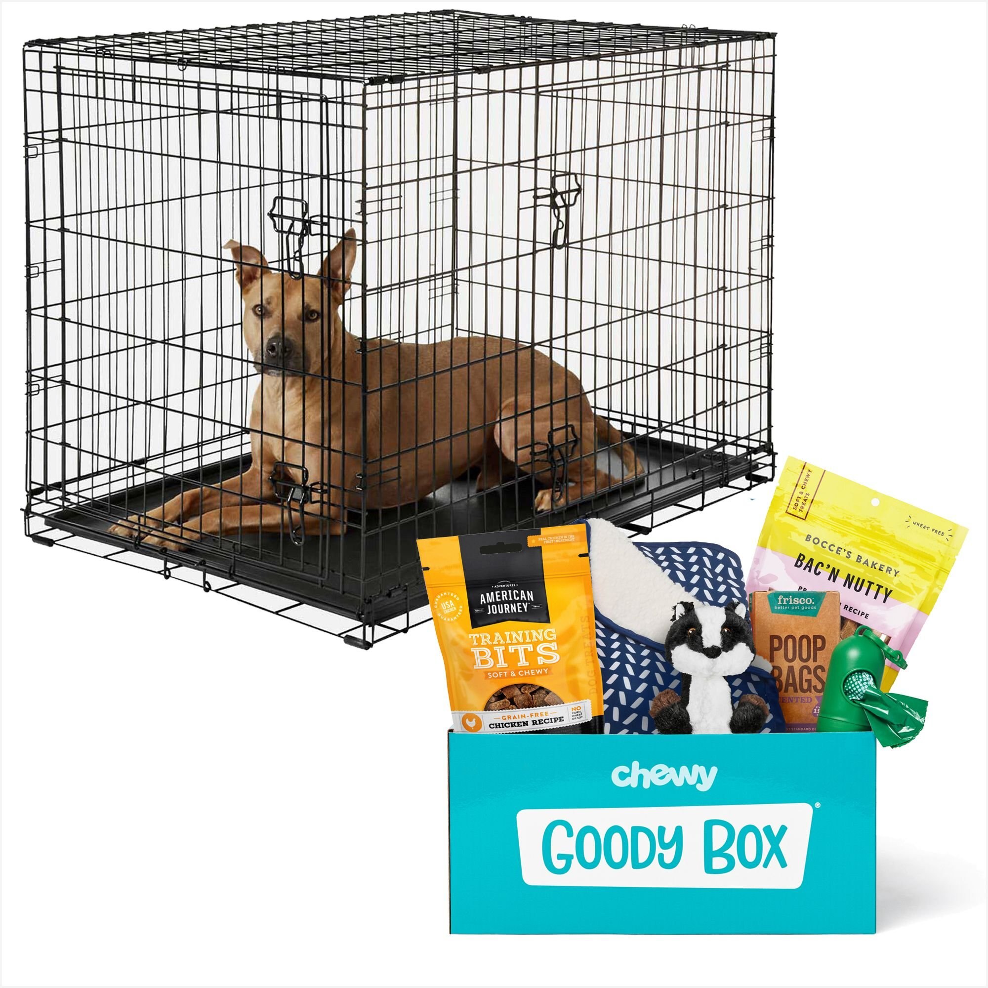 Frisco Fold & Carry Double Door Collapsible Wire Dog Crate & Goody Box