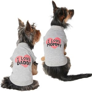 Frisco I Love Daddy + I Love Mommy Dog & Cat T-Shirt, Gray, Small