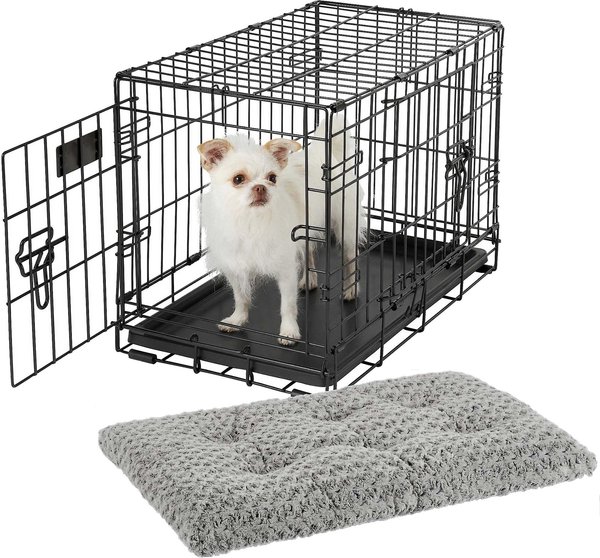 MidWest iCrate Fold & Carry Double Door Collapsible Wire Crate, 22 inch + Quiet Time Ombre Swirl Dog Crate Mat, Grey, 22-in slide 1 of 9
