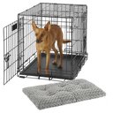 MidWest iCrate Fold & Carry Double Door Collapsible Wire Crate, 24 inch + Quiet Time Ombre Swirl Dog Crate Mat, Grey, 24-in