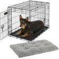 MidWest iCrate Fold & Carry Double Door Collapsible Wire Crate, 30 inch + Quiet Time Ombre Swirl Dog Crate Mat, Grey, 30-in